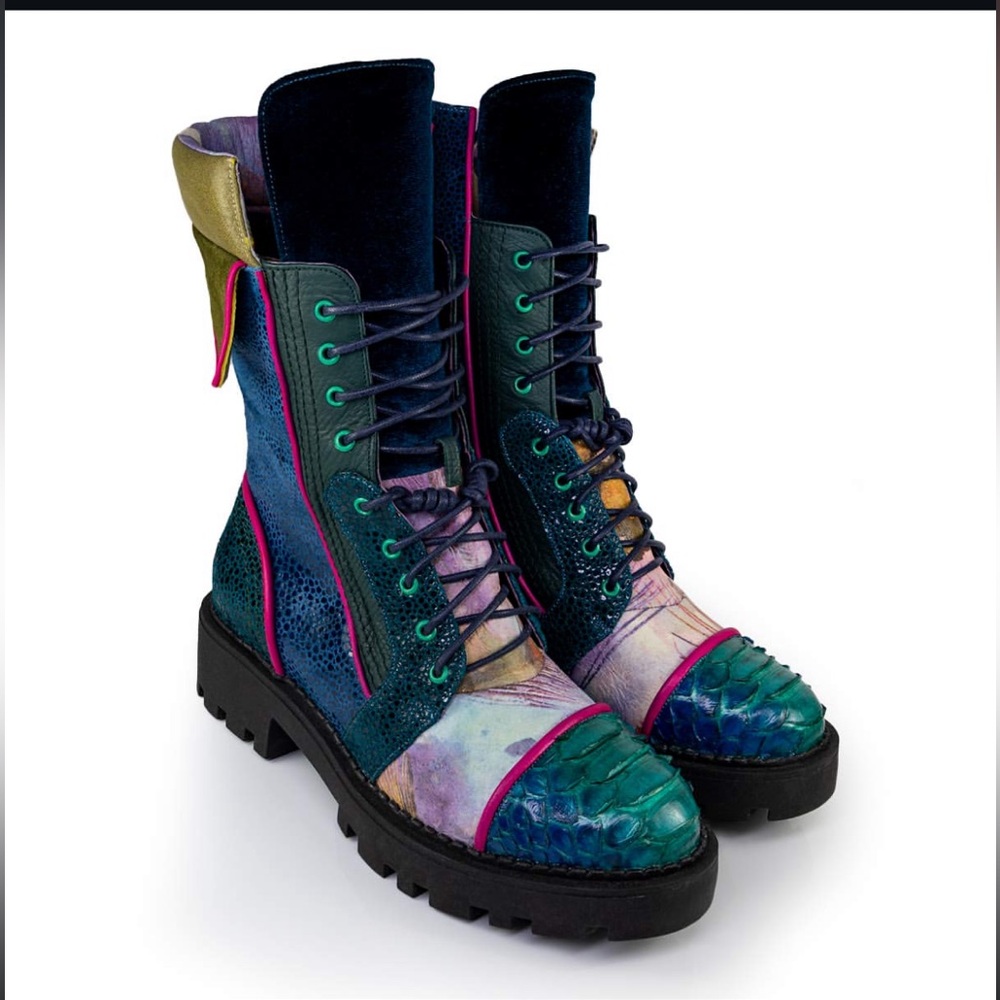 Women’s Multicolor Combat Boots - Fashion Moto Lace-Up